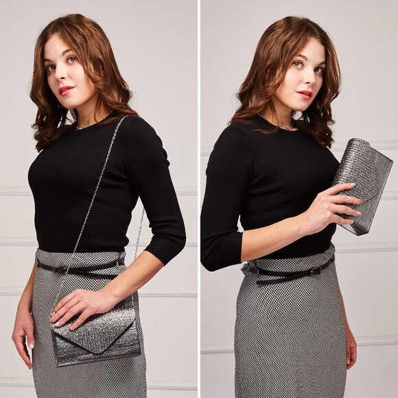 ⚡Women's Magnetic Closure Chain Strap Crossbody Envelope Purple Clutch Handbag - Picture 2 of 7